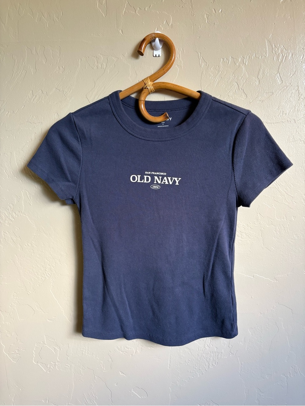 Old Navy Short Sleeve Snug Ribbed Baby Tee Blue White Chest Logo Size Small